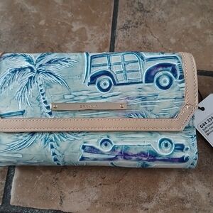 Brahmin Blue and Cream Embossed Wallet